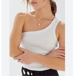 Urban Outfitters | One Shoulder Ribbed White Tank Top